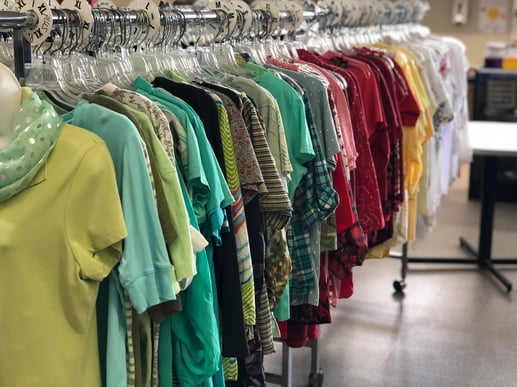 Gulfside Hospice Thrift Shoppe clothing rack at Zephyrhills